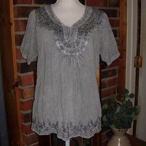 Just Cruising Gray Embroidered Top FREE SIZE